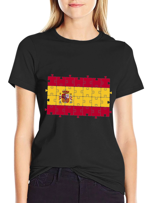 Spain Flag Puzzle T-Shirt - Black