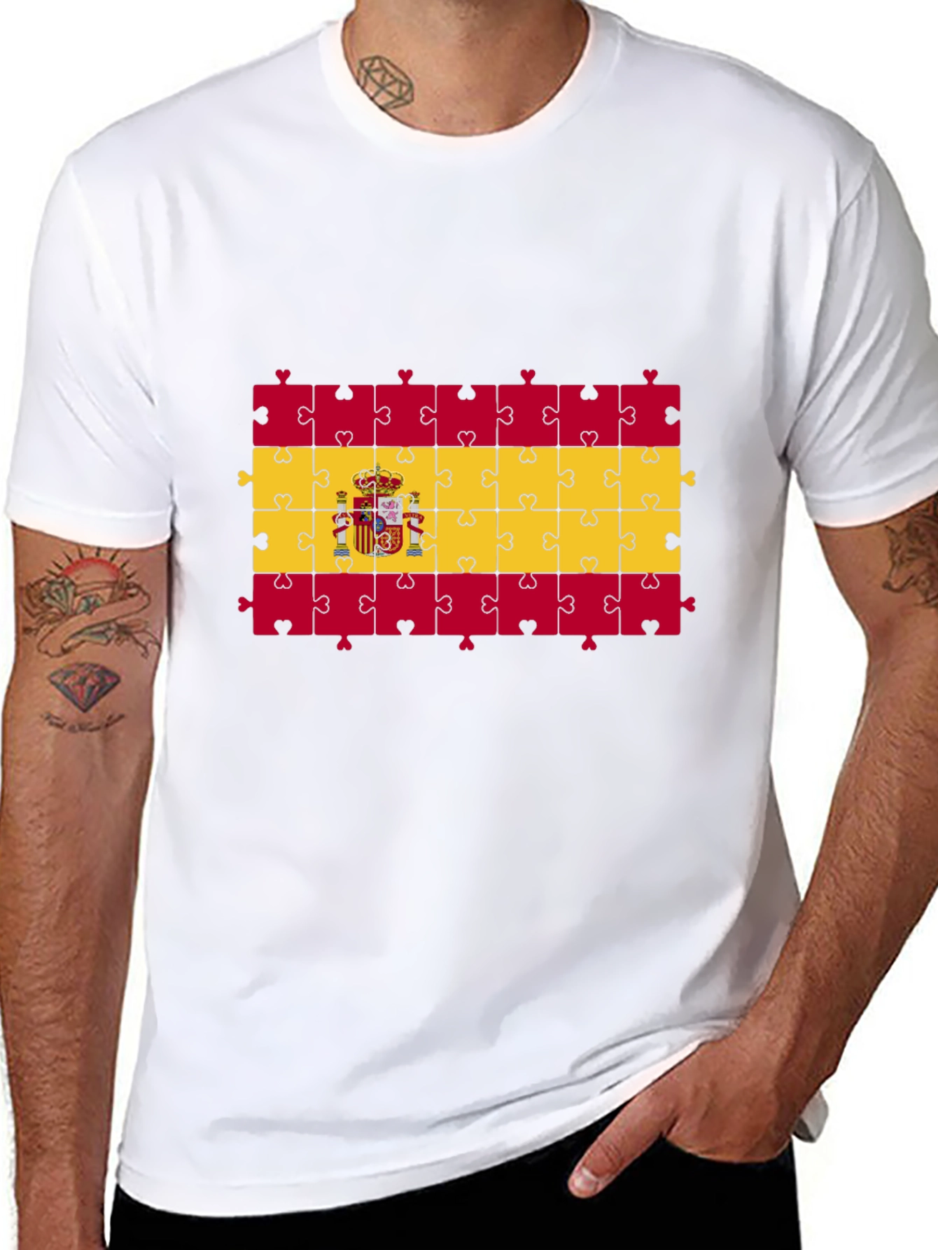 Spain Flag Puzzle T-Shirt - Black