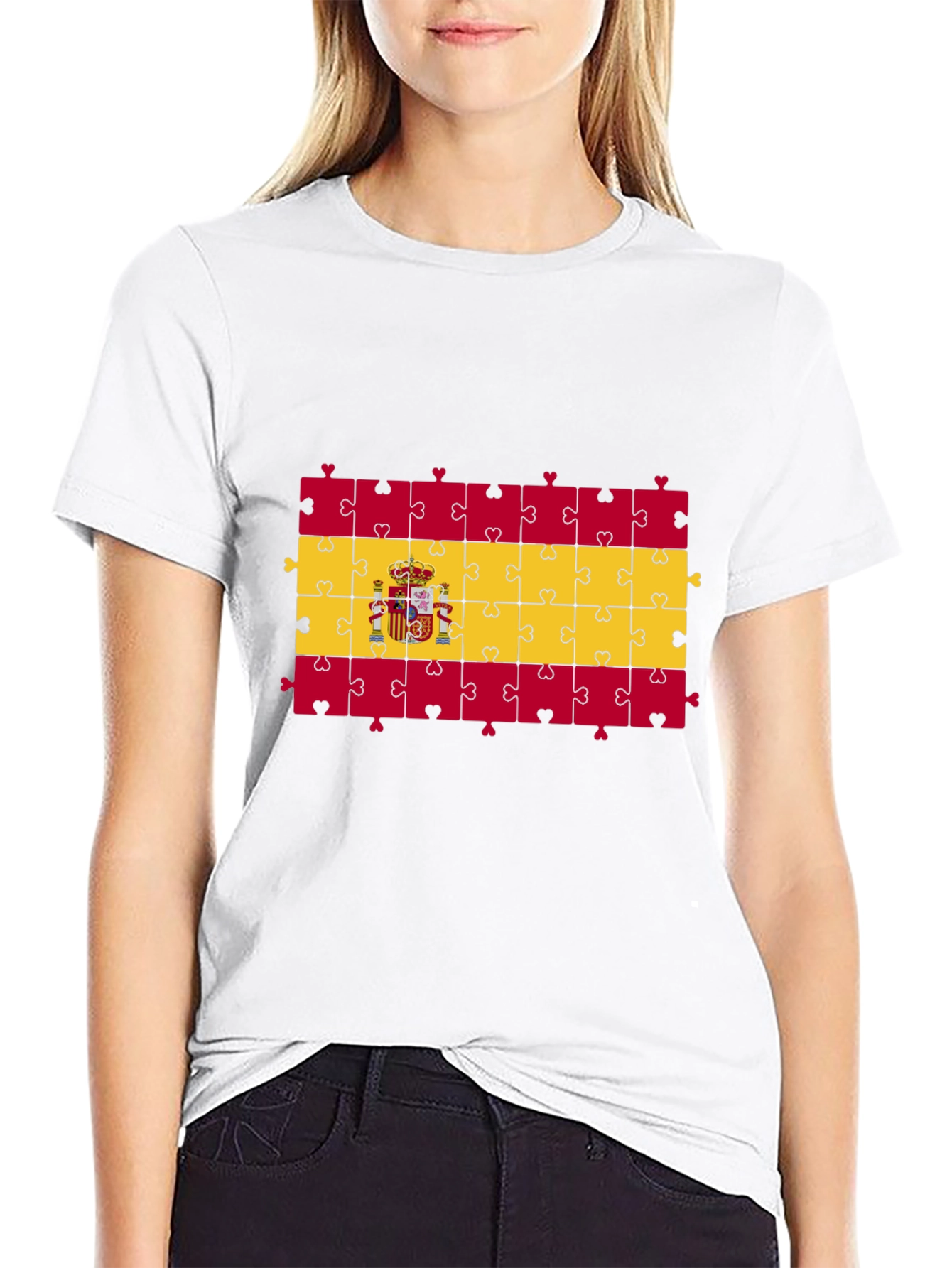 Spain Flag Puzzle T-Shirt - Black
