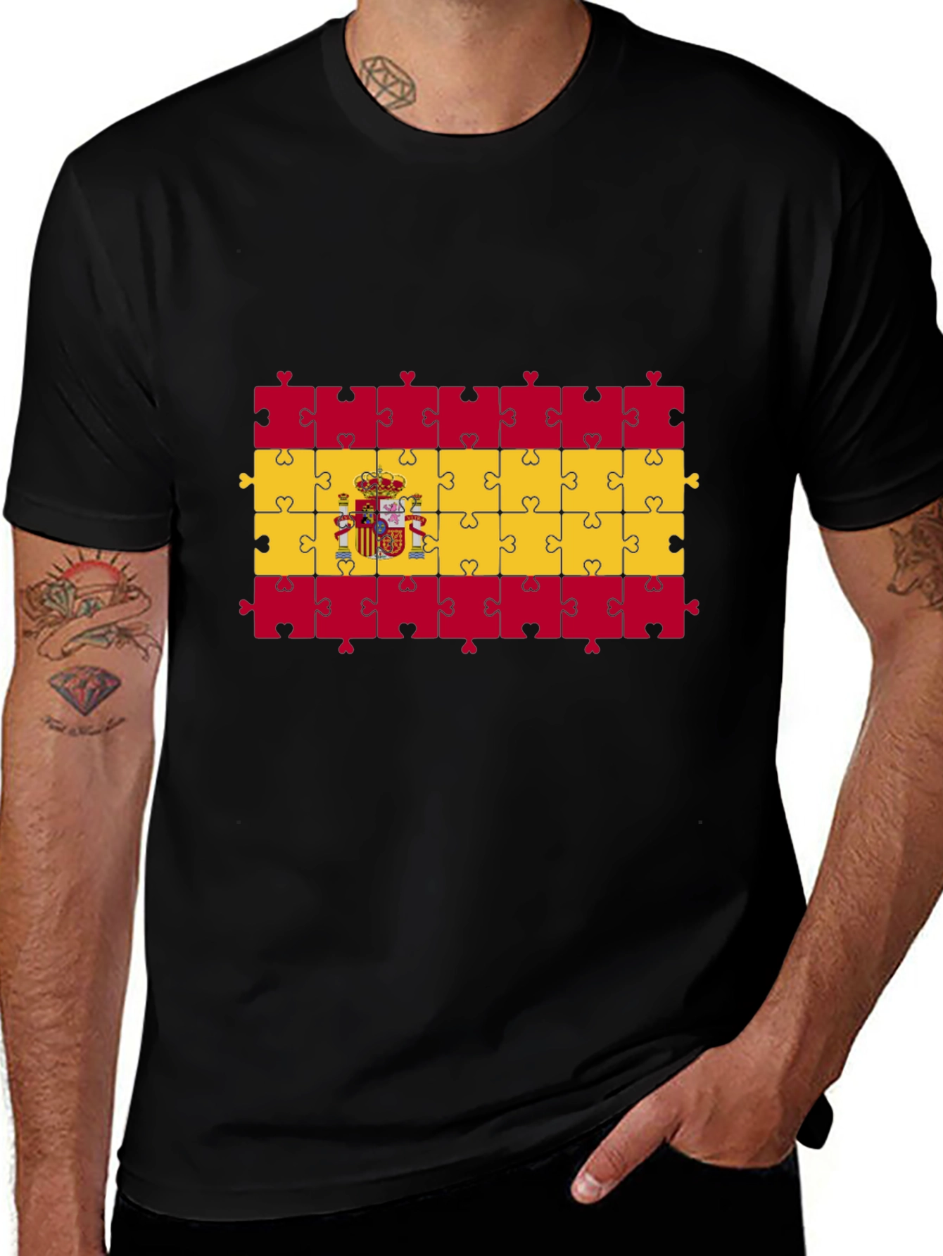 Spain Flag Puzzle T-Shirt - Black