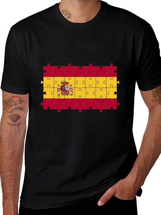 Spain Flag Puzzle T-Shirt - Black