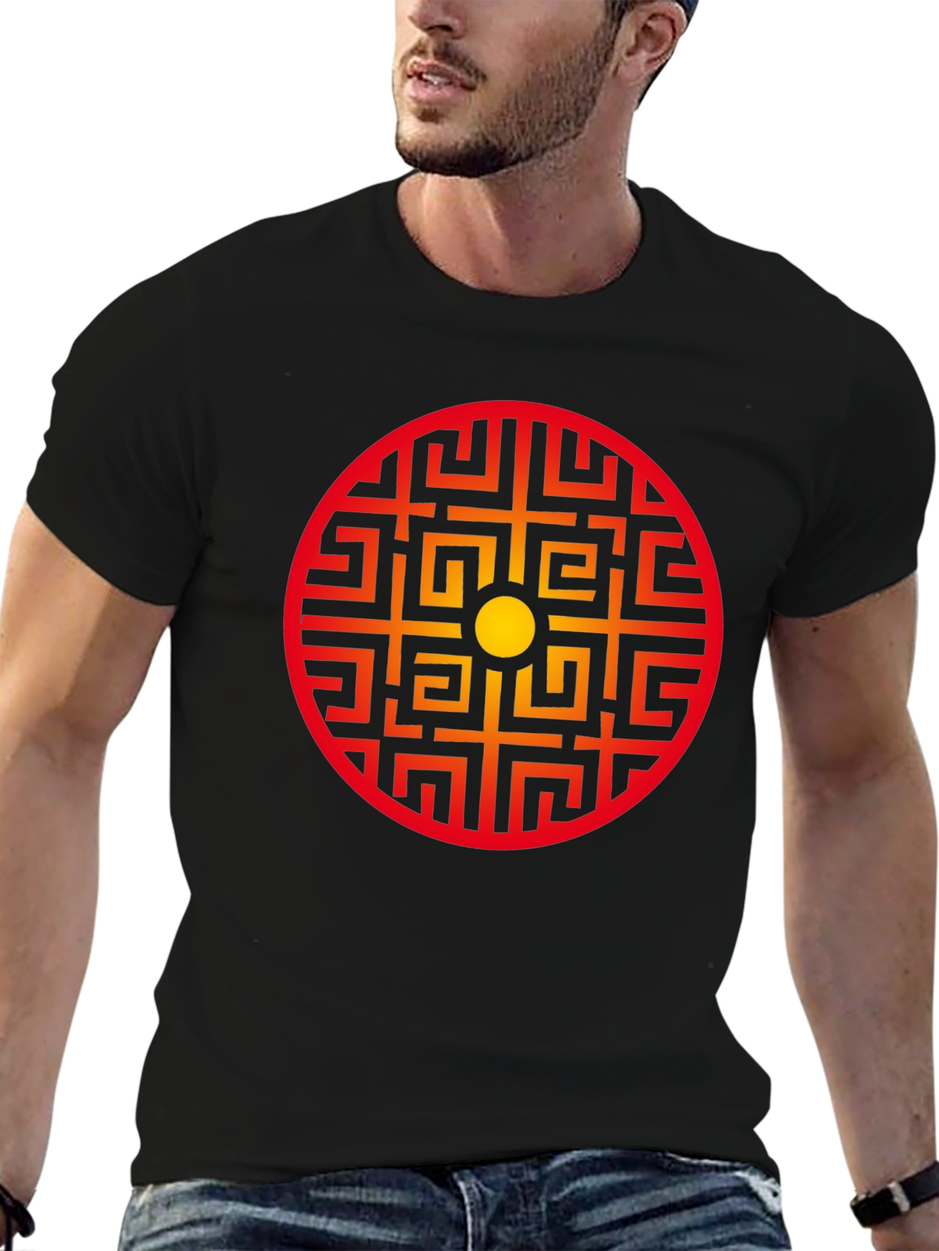 Geometric Circle Graphic Tee - Stylish Black Shirt