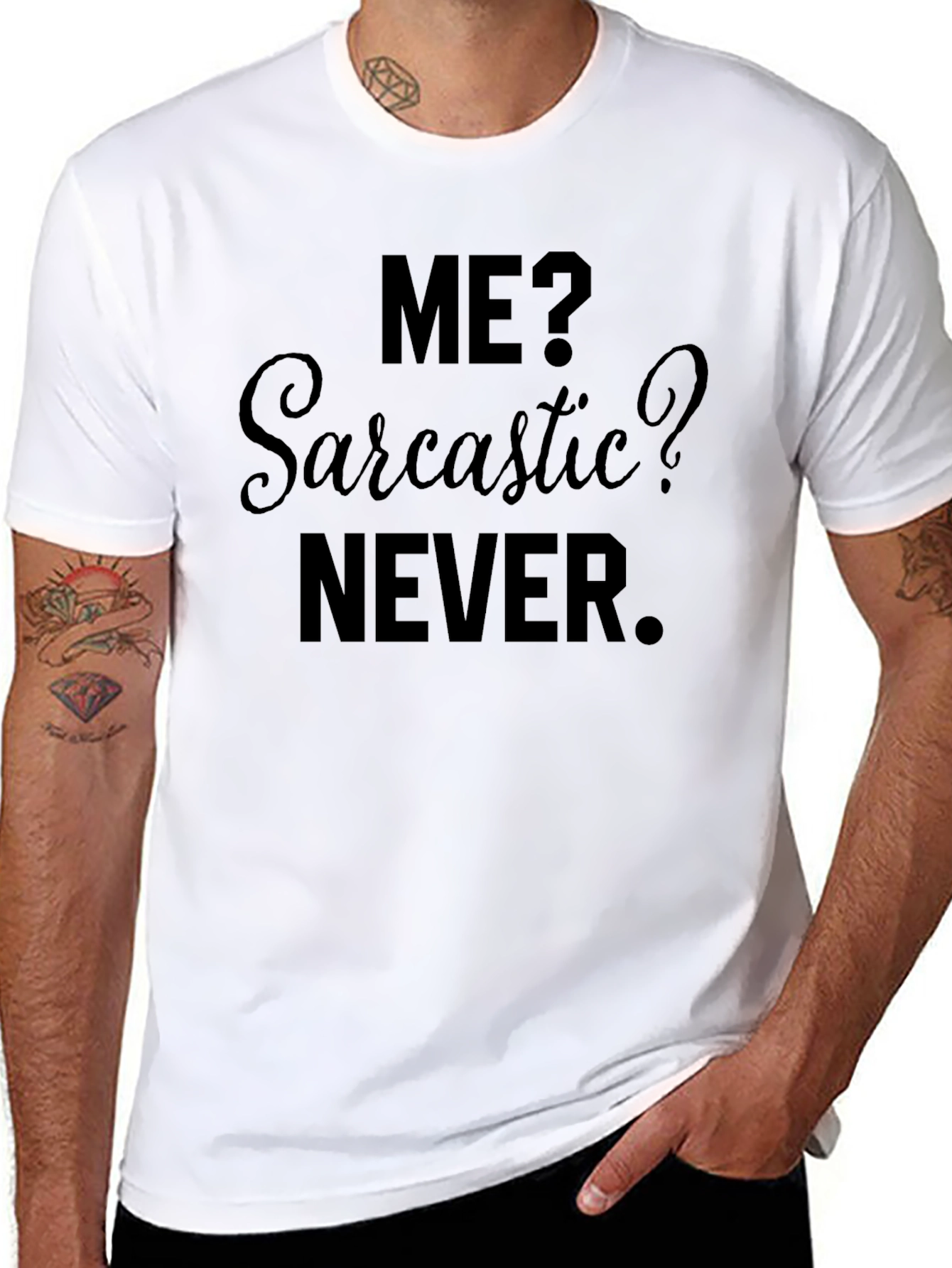 Sarcastic Never Mens Black Graphic T-Shirt
