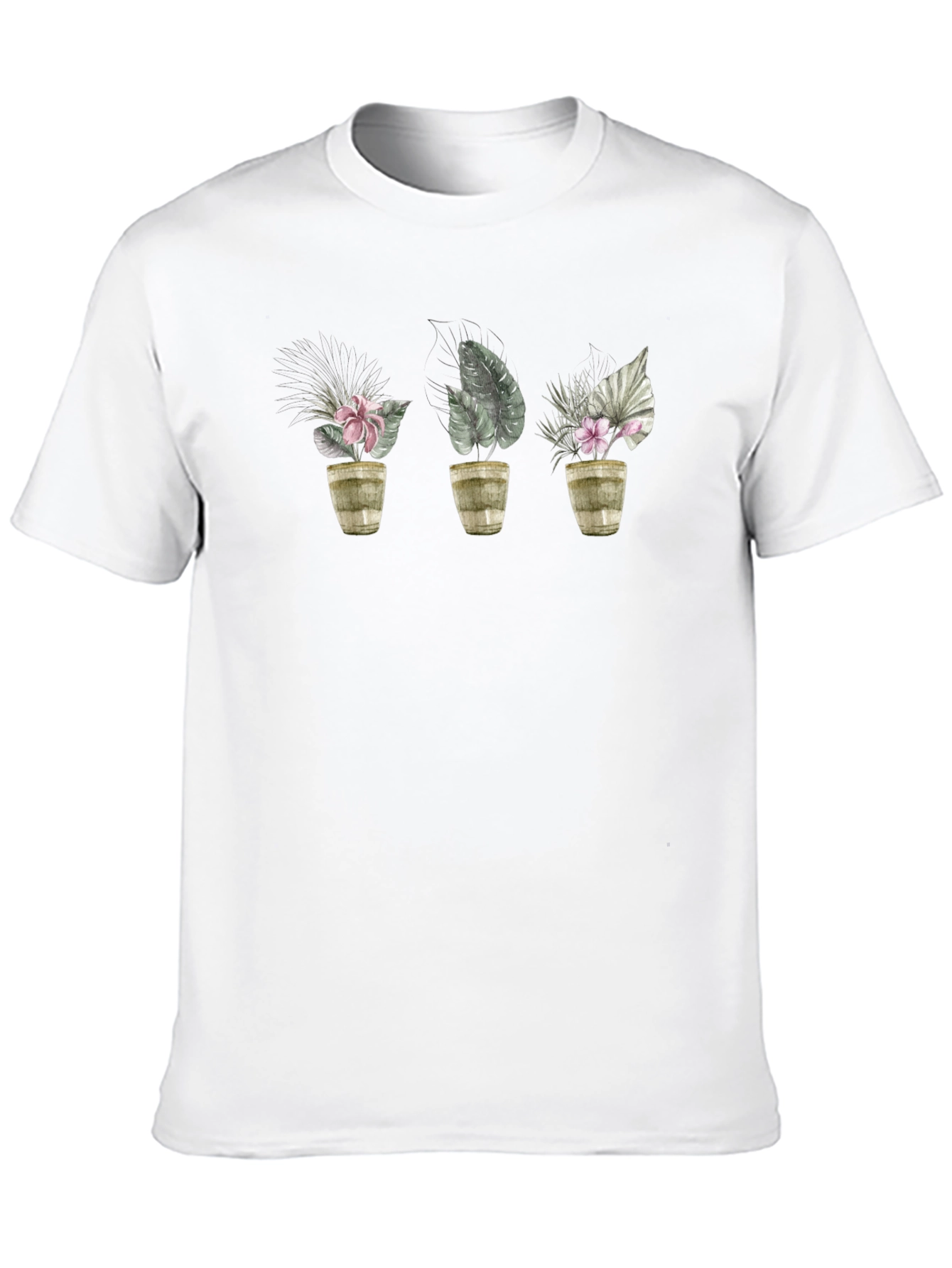 Floral Potted Plants Black T-Shirt