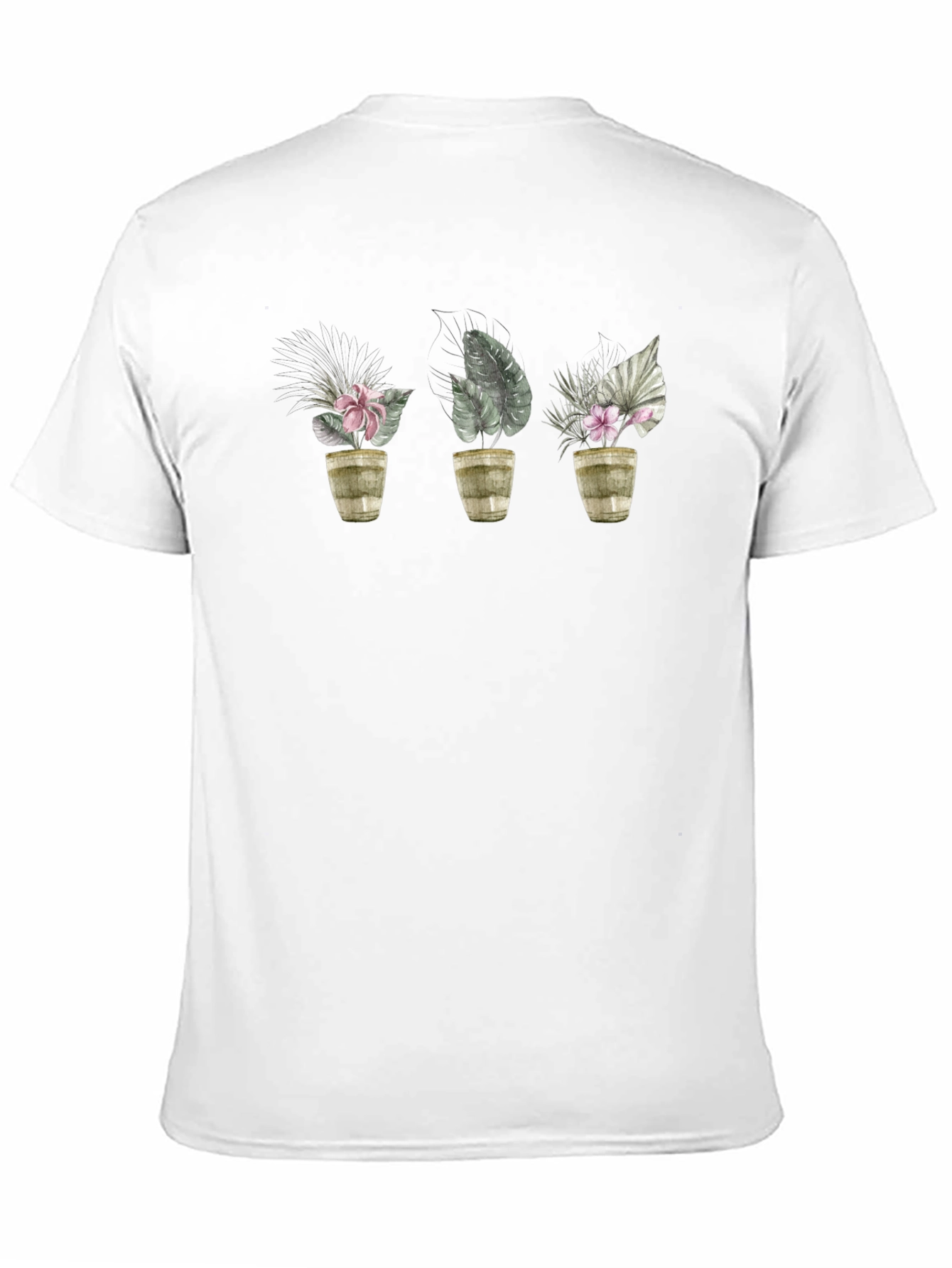 Floral Potted Plants Black T-Shirt