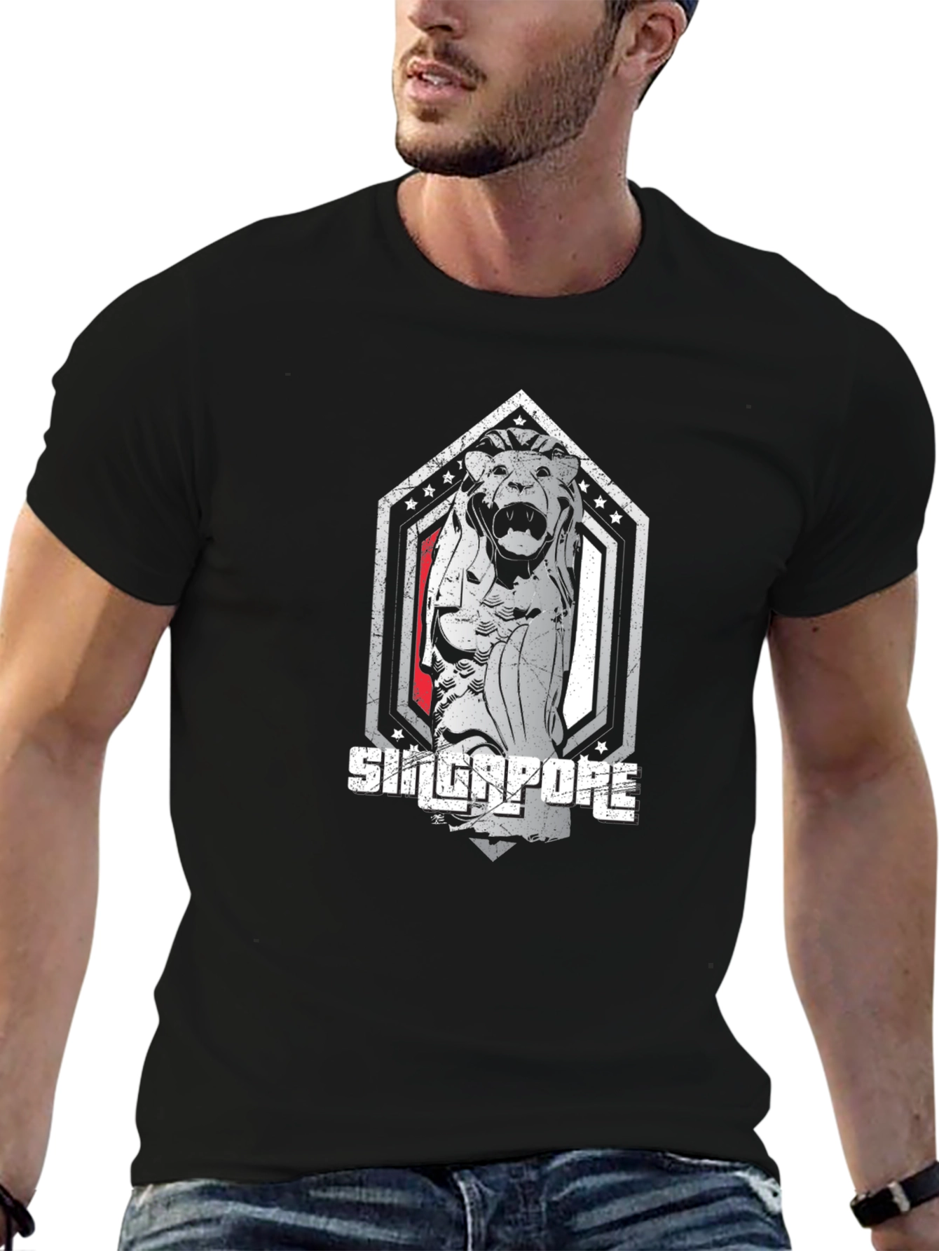Singapore Merlion Graphic Tee - Black