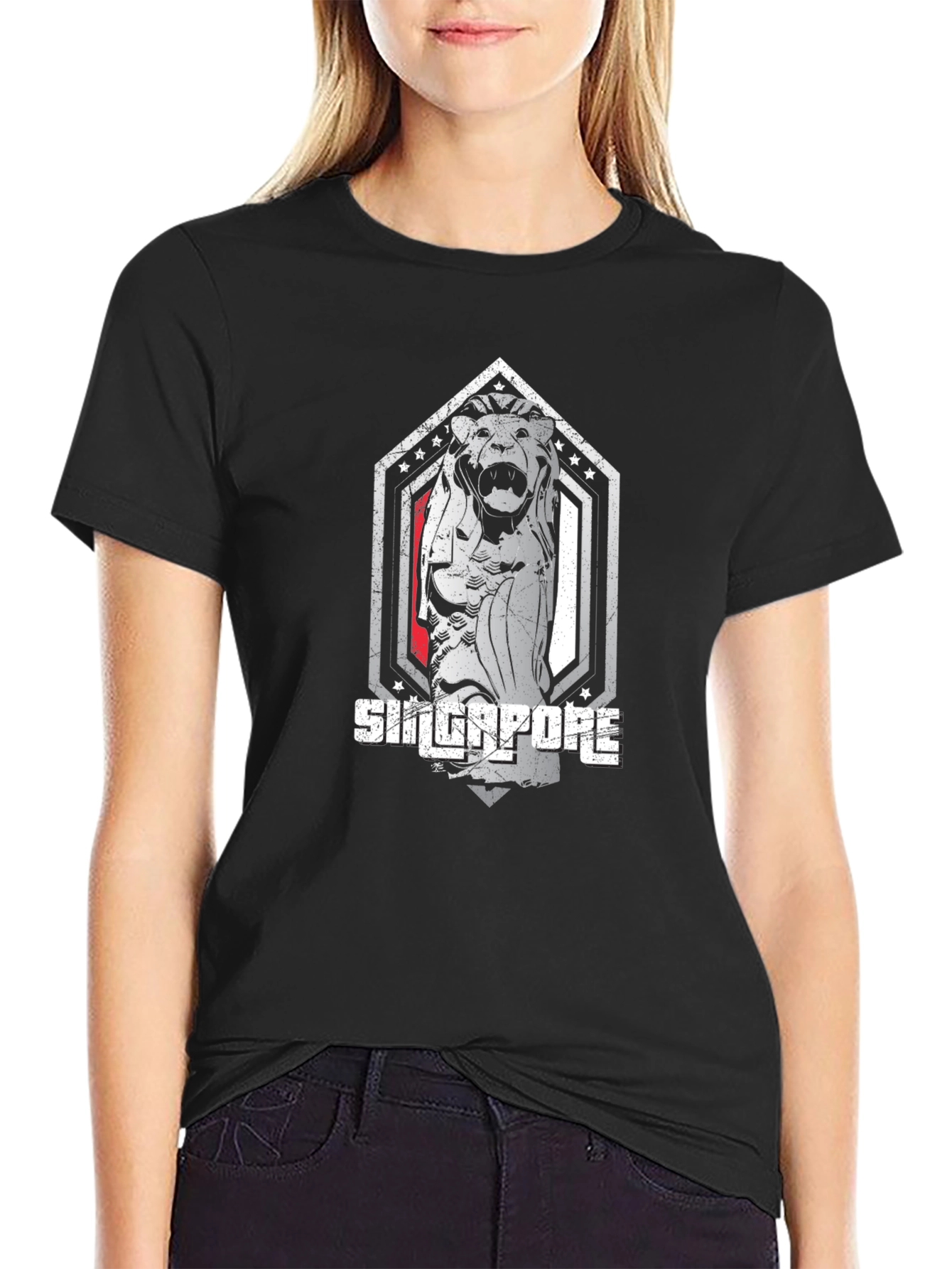 Singapore Merlion Graphic Tee - Black