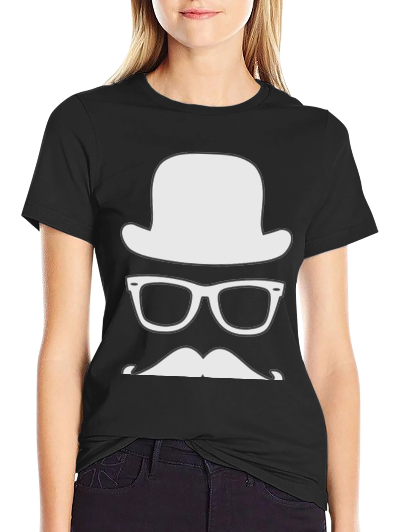 Mens Hipster Graphic Tee - Hat Glasses Mustache