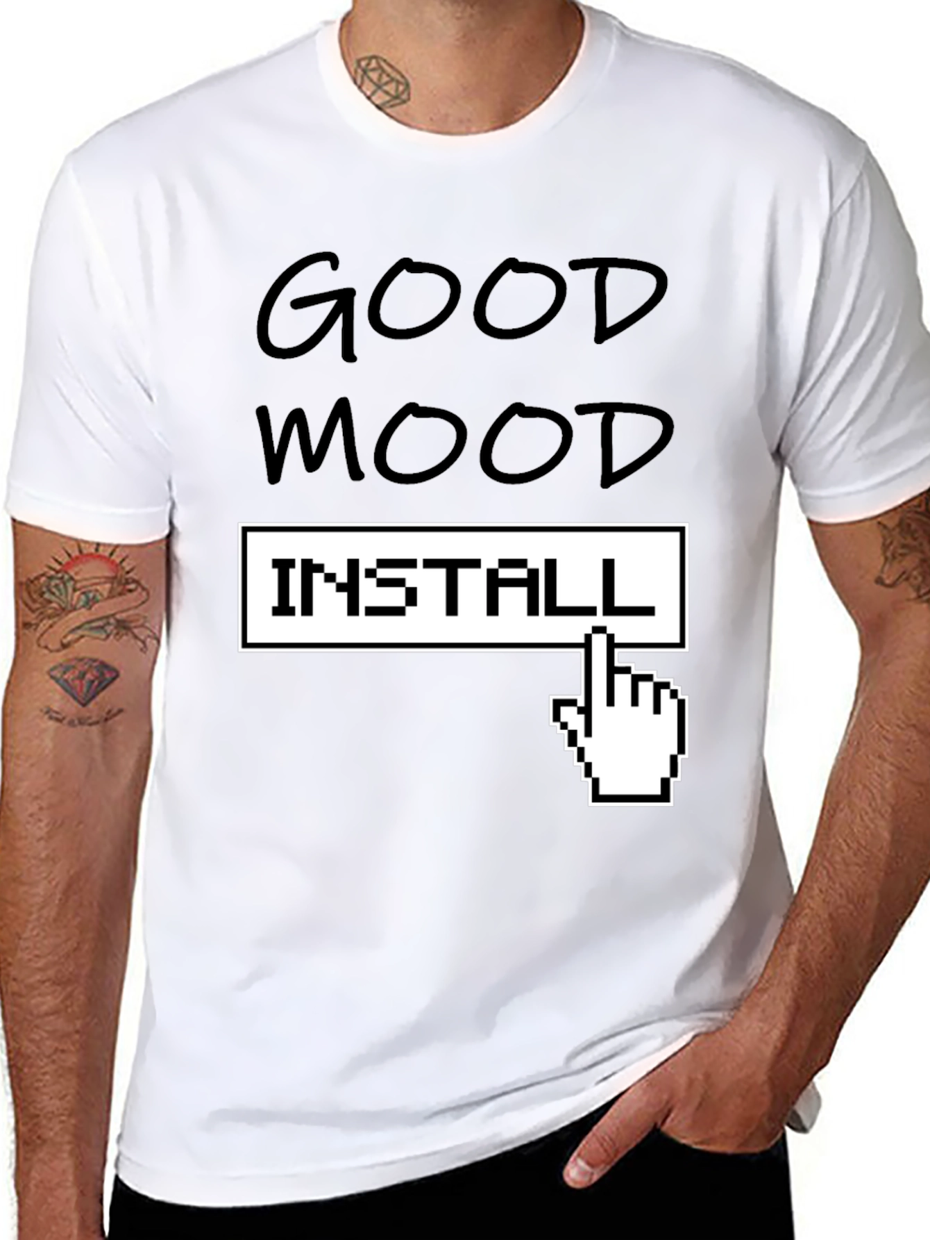 Good Mood Install T-Shirt - Funny Pixel Hand Tee