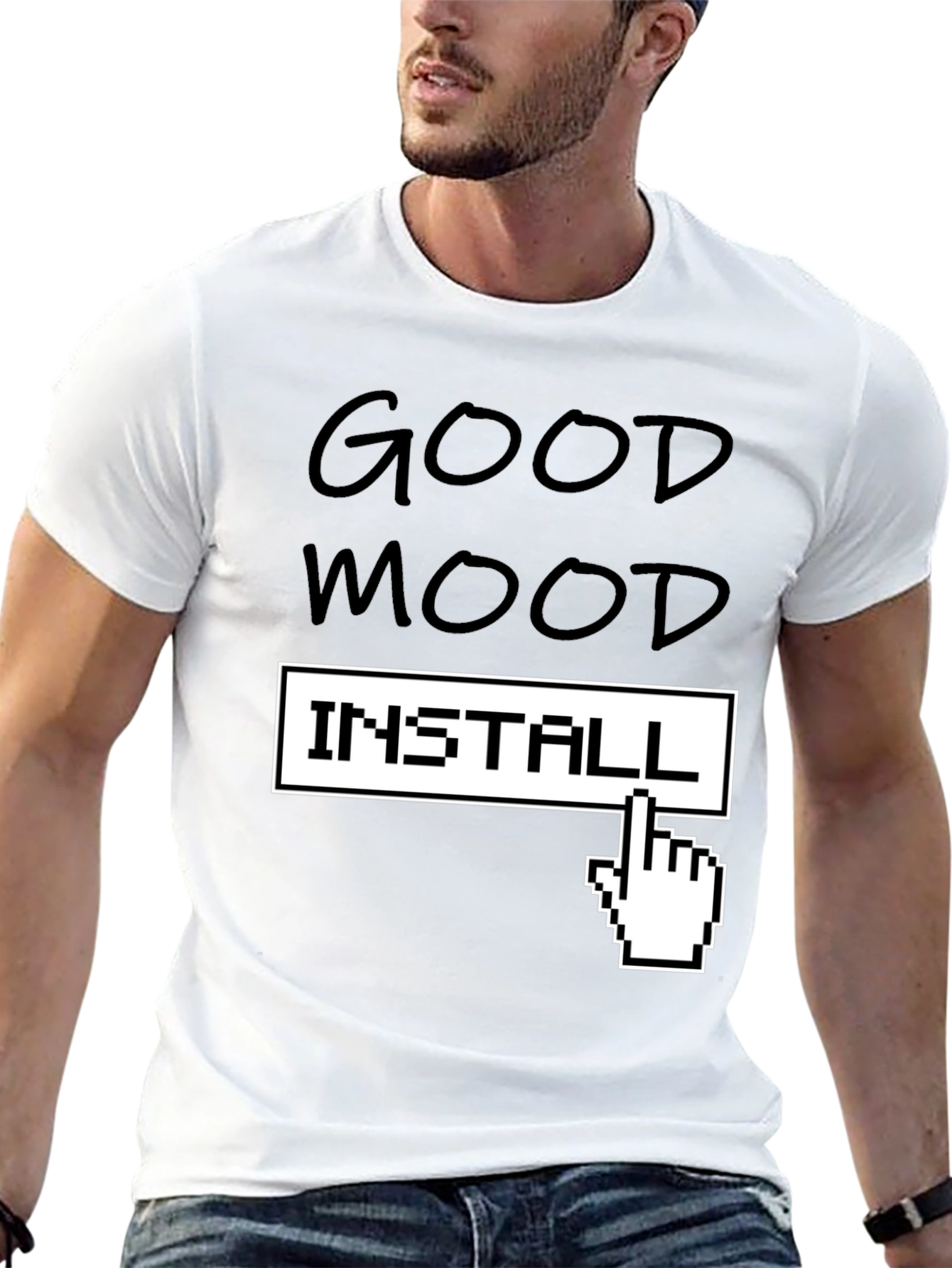 Good Mood Install T-Shirt - Funny Pixel Hand Tee