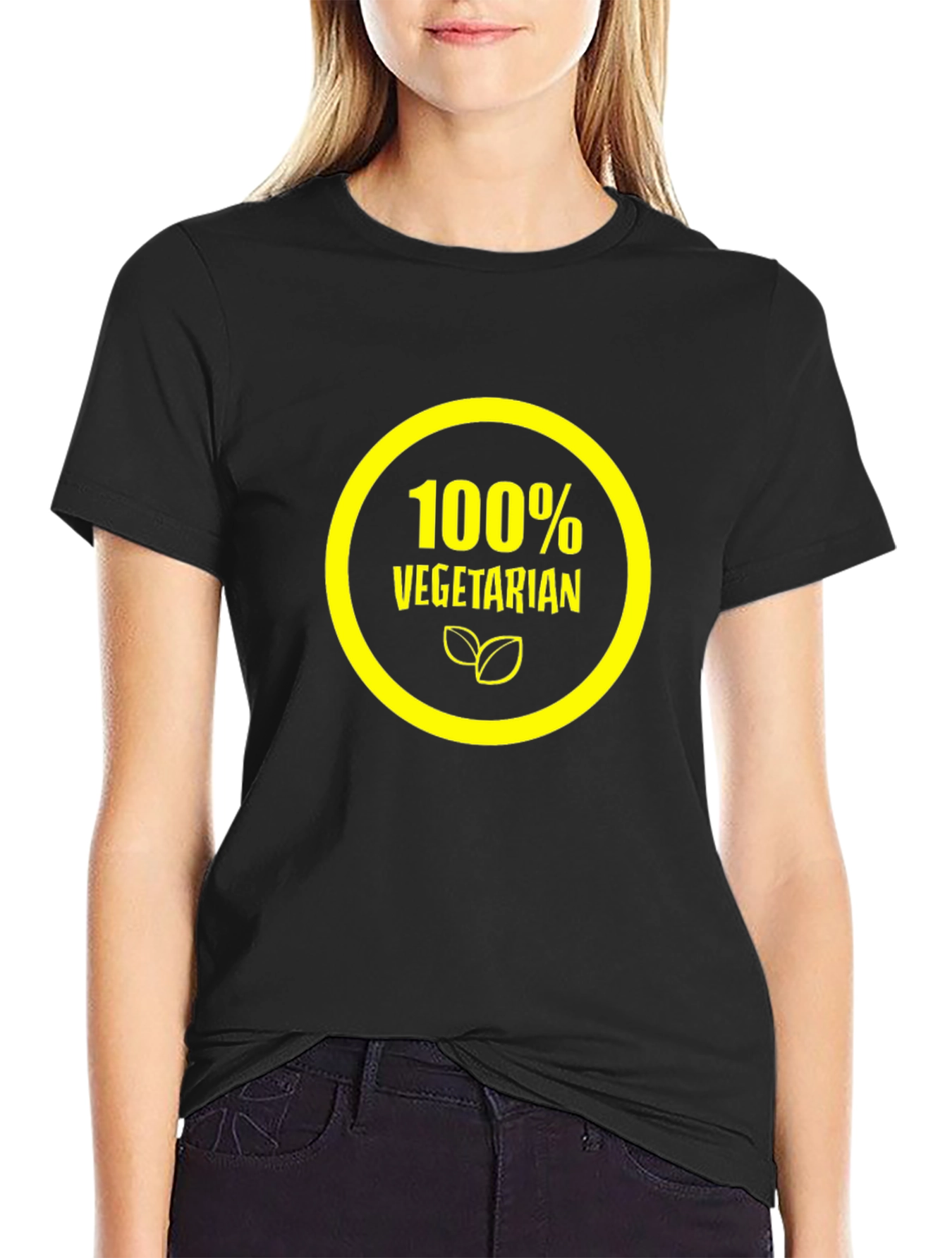 100% Vegetarian Graphic Tee - Black Cotton Shirt