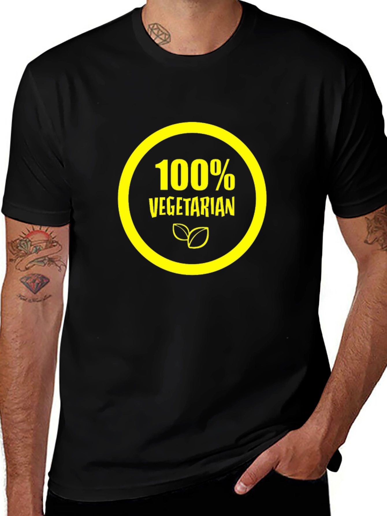 100% Vegetarian Graphic Tee - Black Cotton Shirt