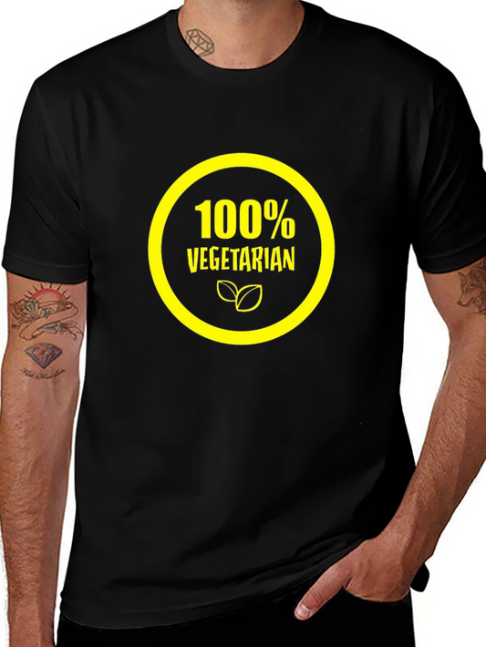 100% Vegetarian Graphic Tee - Black Cotton Shirt