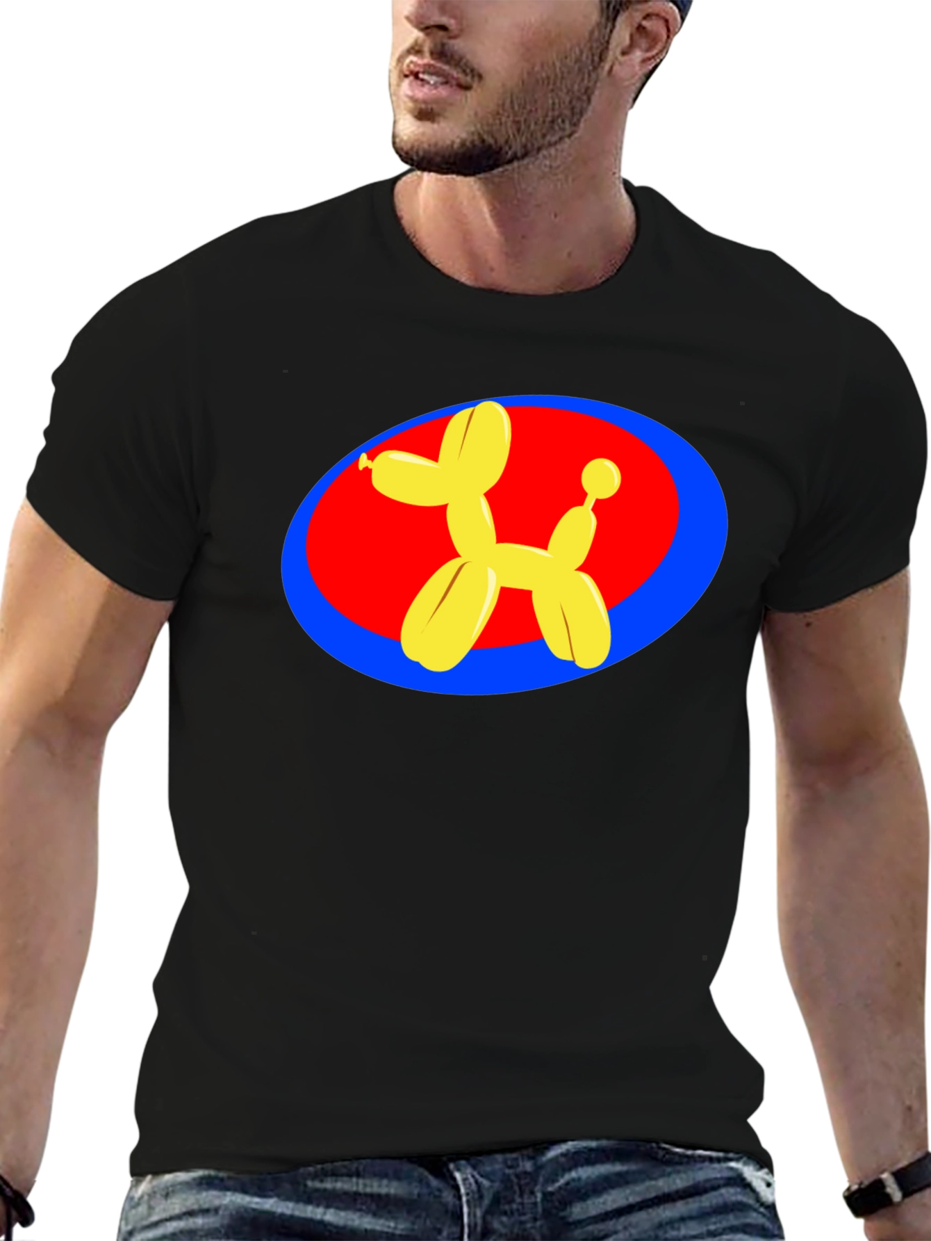 Balloon Dog Graphic Tee - Black Cotton T-Shirt