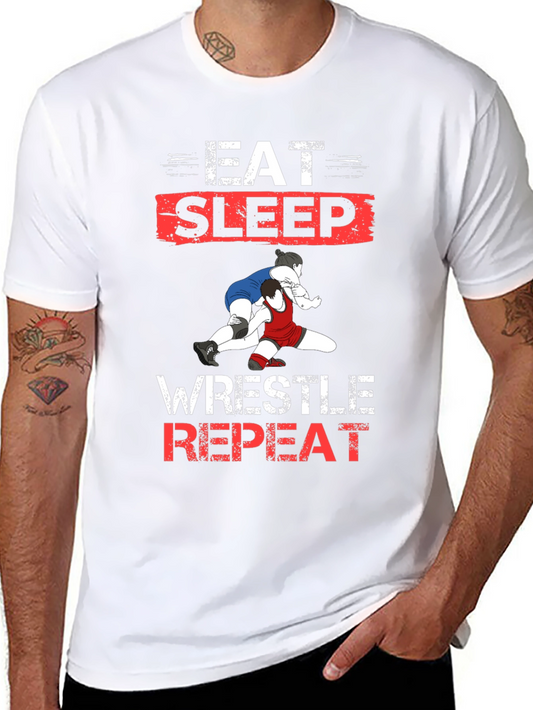 Eat Sleep Wrestle Repeat Black T-Shirt
