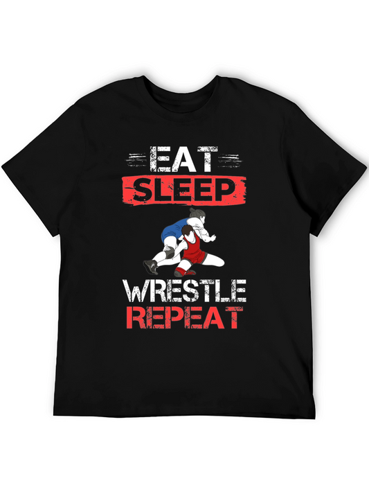Eat Sleep Wrestle Repeat Black T-Shirt