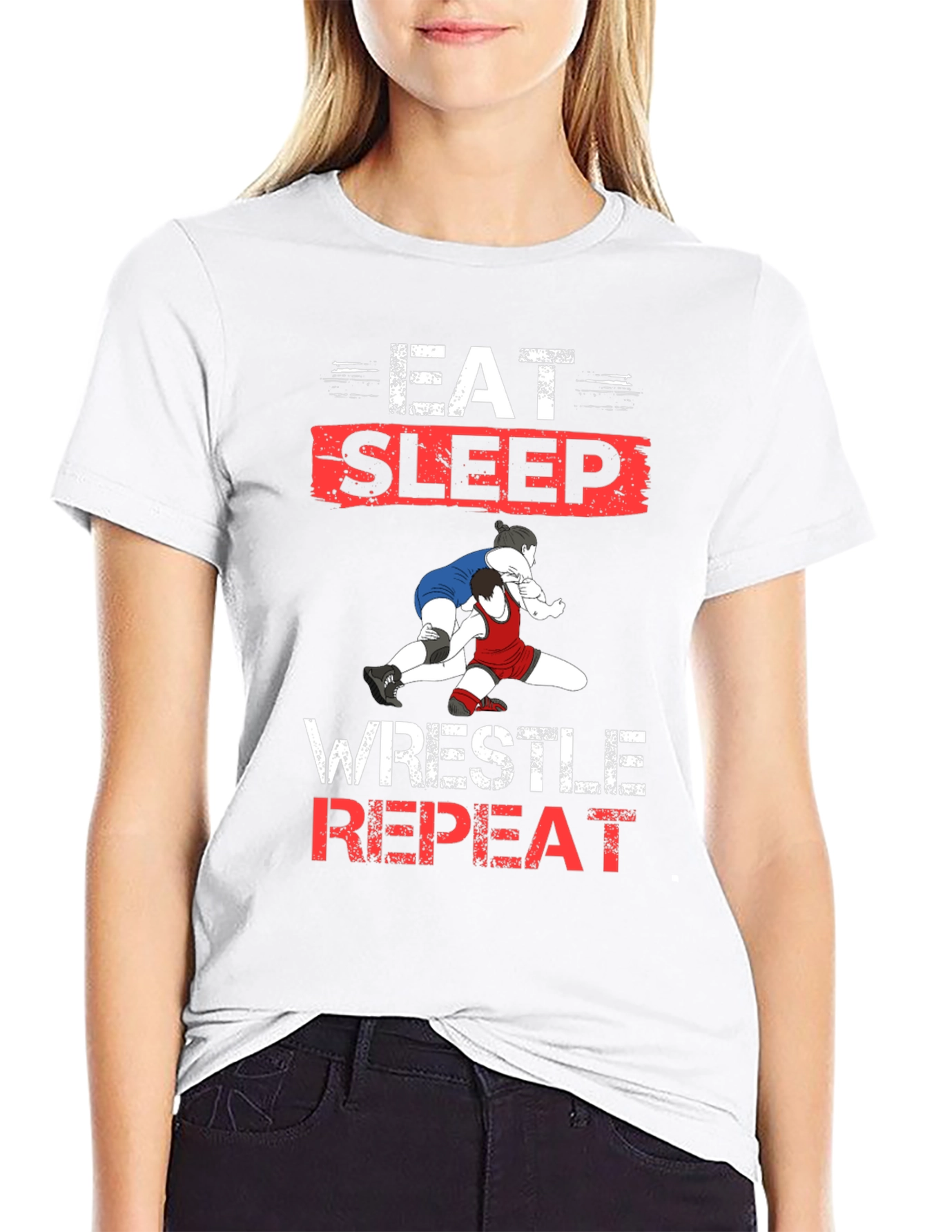 Eat Sleep Wrestle Repeat Black T-Shirt