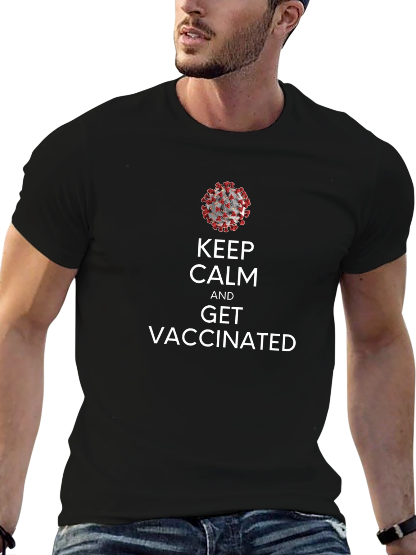 Keep Calm Get Vaccinated Black T-Shirt