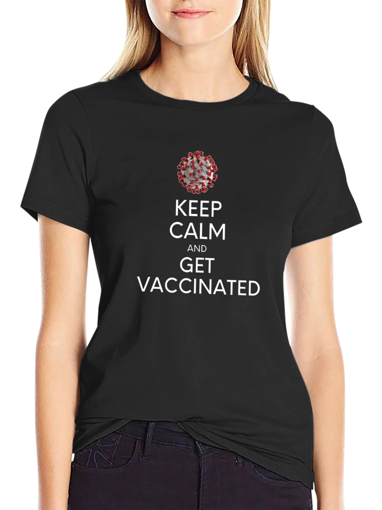 Keep Calm Get Vaccinated Black T-Shirt
