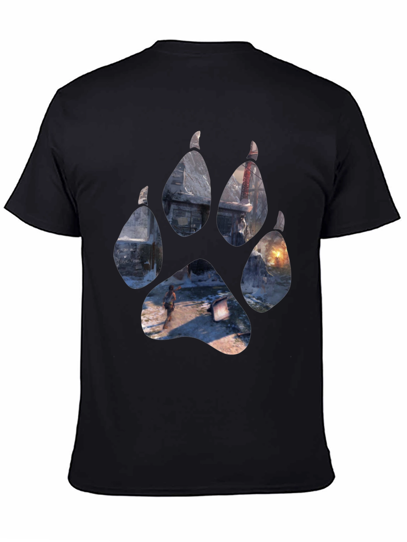 Wolf Paw Print Game Graphic Black T-Shirt
