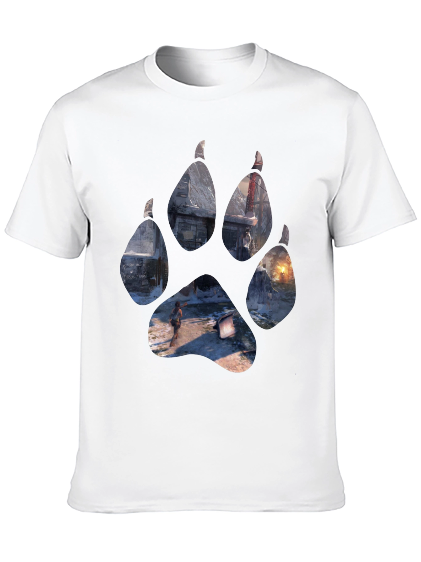Wolf Paw Print Game Graphic Black T-Shirt