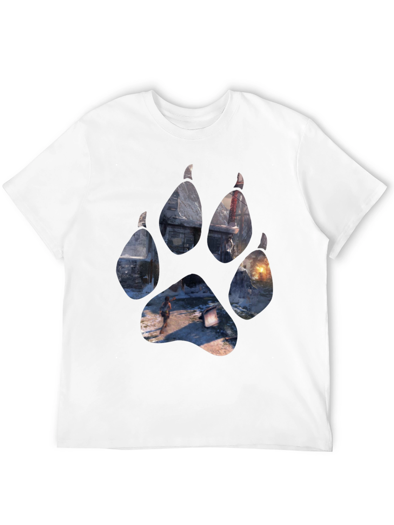 Wolf Paw Print Game Graphic Black T-Shirt