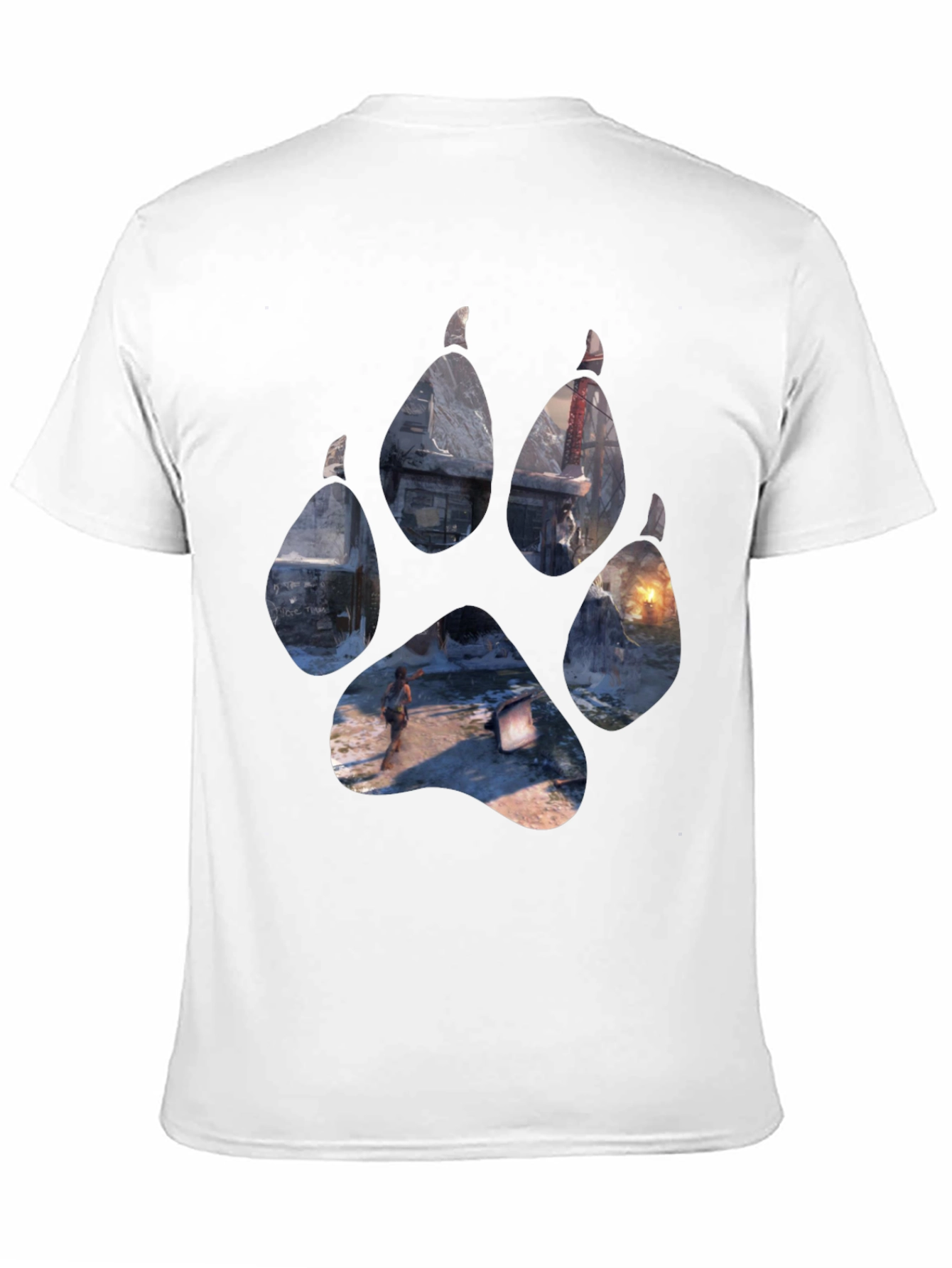 Wolf Paw Print Game Graphic Black T-Shirt