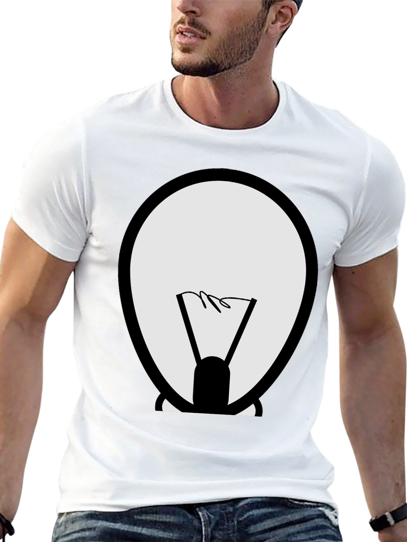Cartoon Light Bulb Graphic Tee - Black Cotton Shirt
