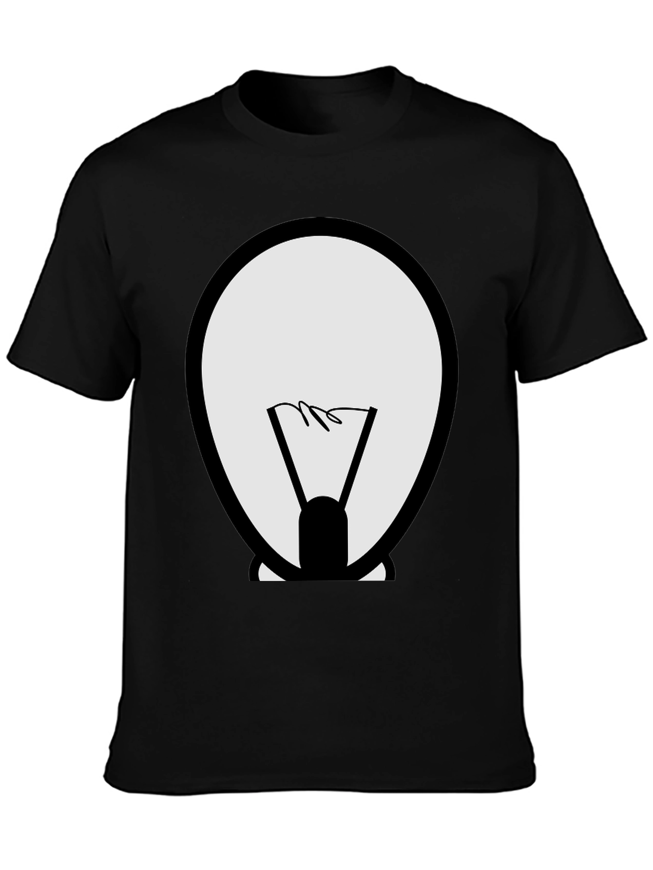 Cartoon Light Bulb Graphic Tee - Black Cotton Shirt