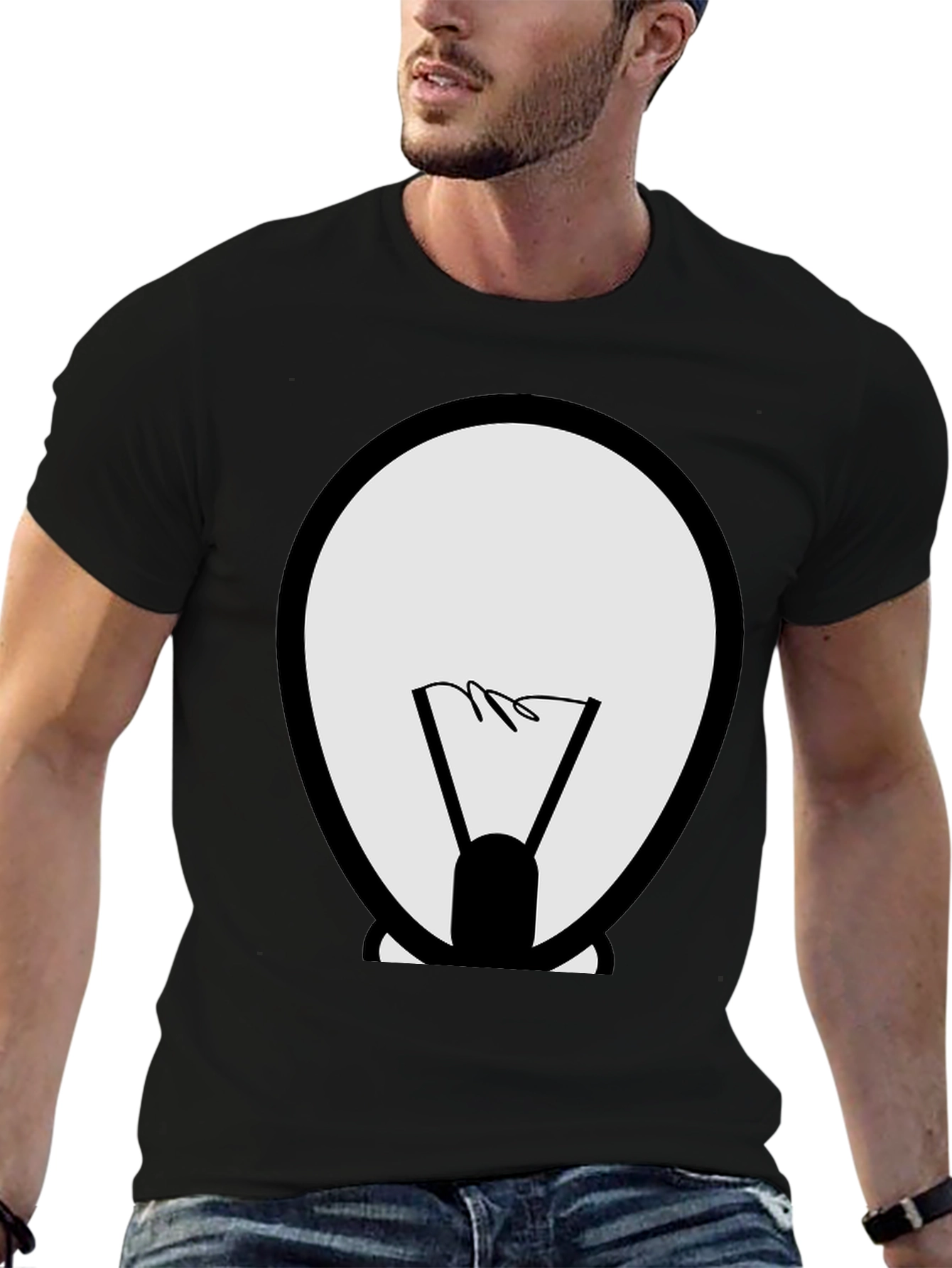 Cartoon Light Bulb Graphic Tee - Black Cotton Shirt