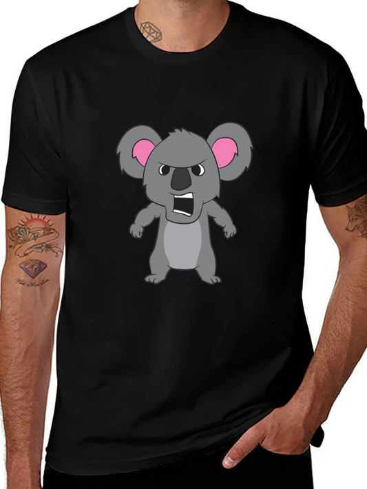 Angry Koala Cartoon Graphic Tee - Black