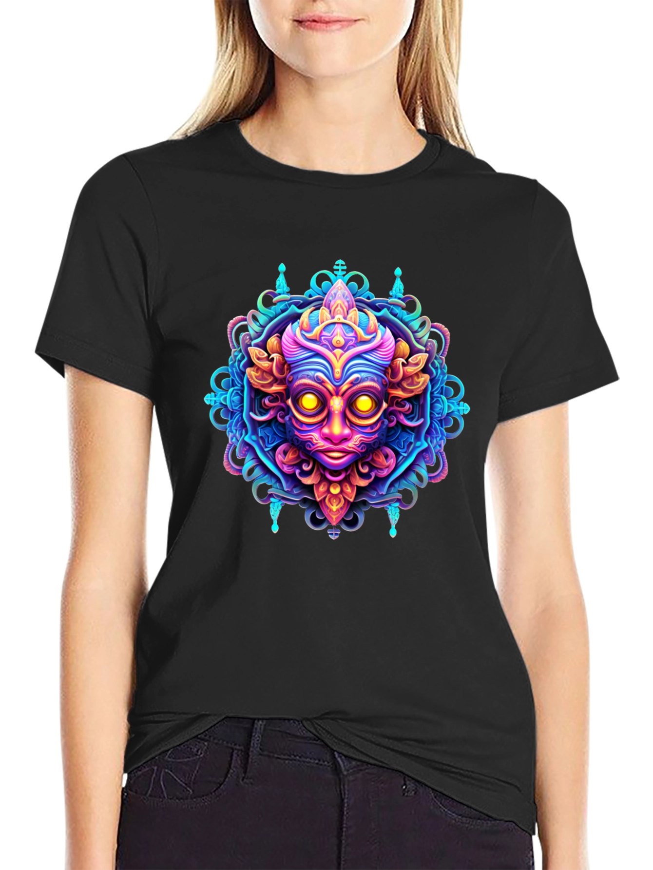 Psychedelic Face Graphic Tee - Bold & Vibrant