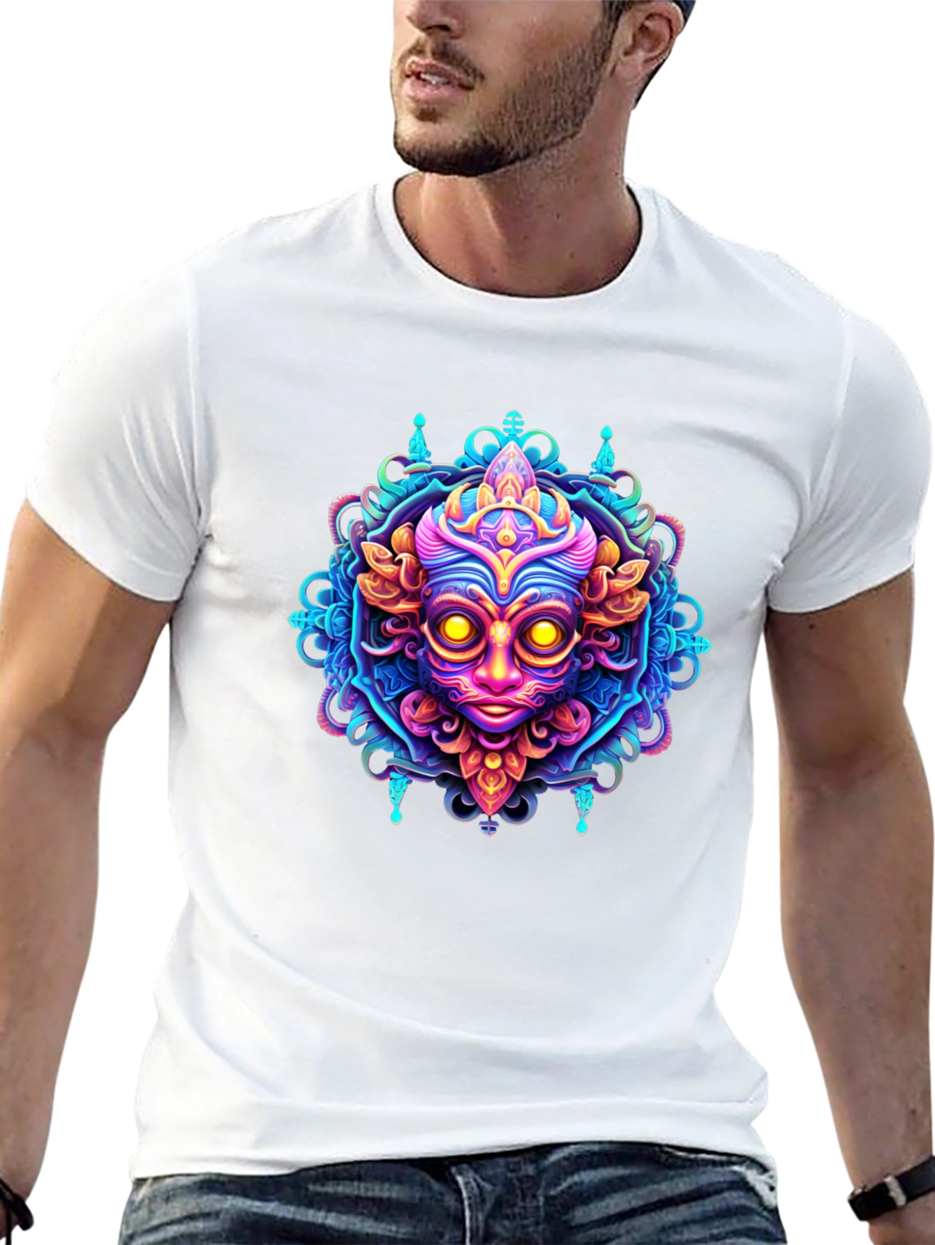 Psychedelic Face Graphic Tee - Bold & Vibrant