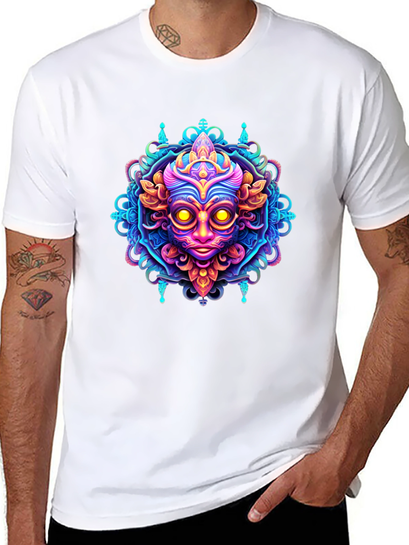 Psychedelic Face Graphic Tee - Bold & Vibrant