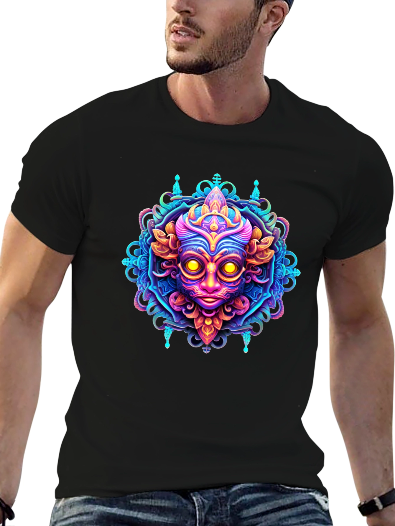 Psychedelic Face Graphic Tee - Bold & Vibrant