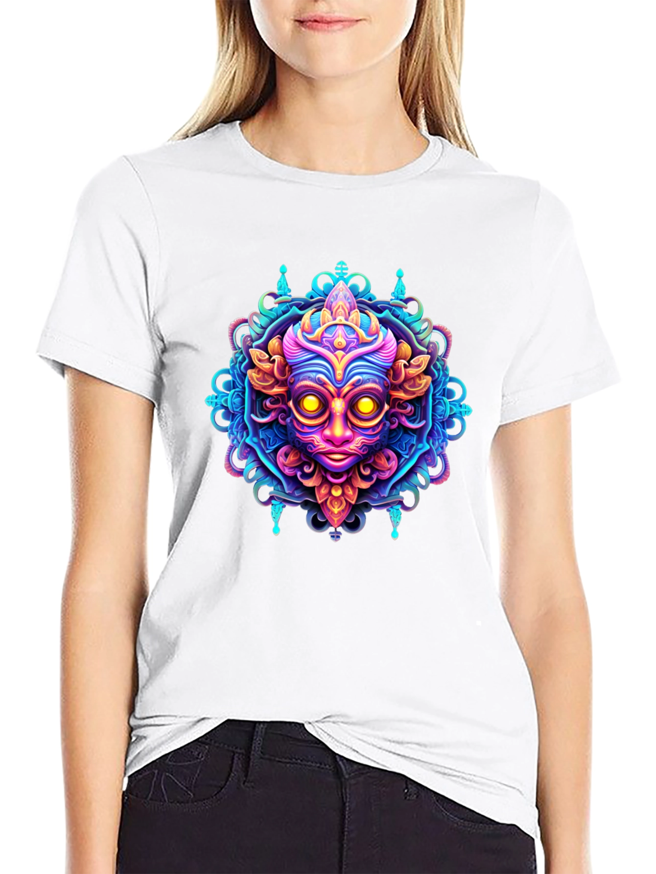 Psychedelic Face Graphic Tee - Bold & Vibrant