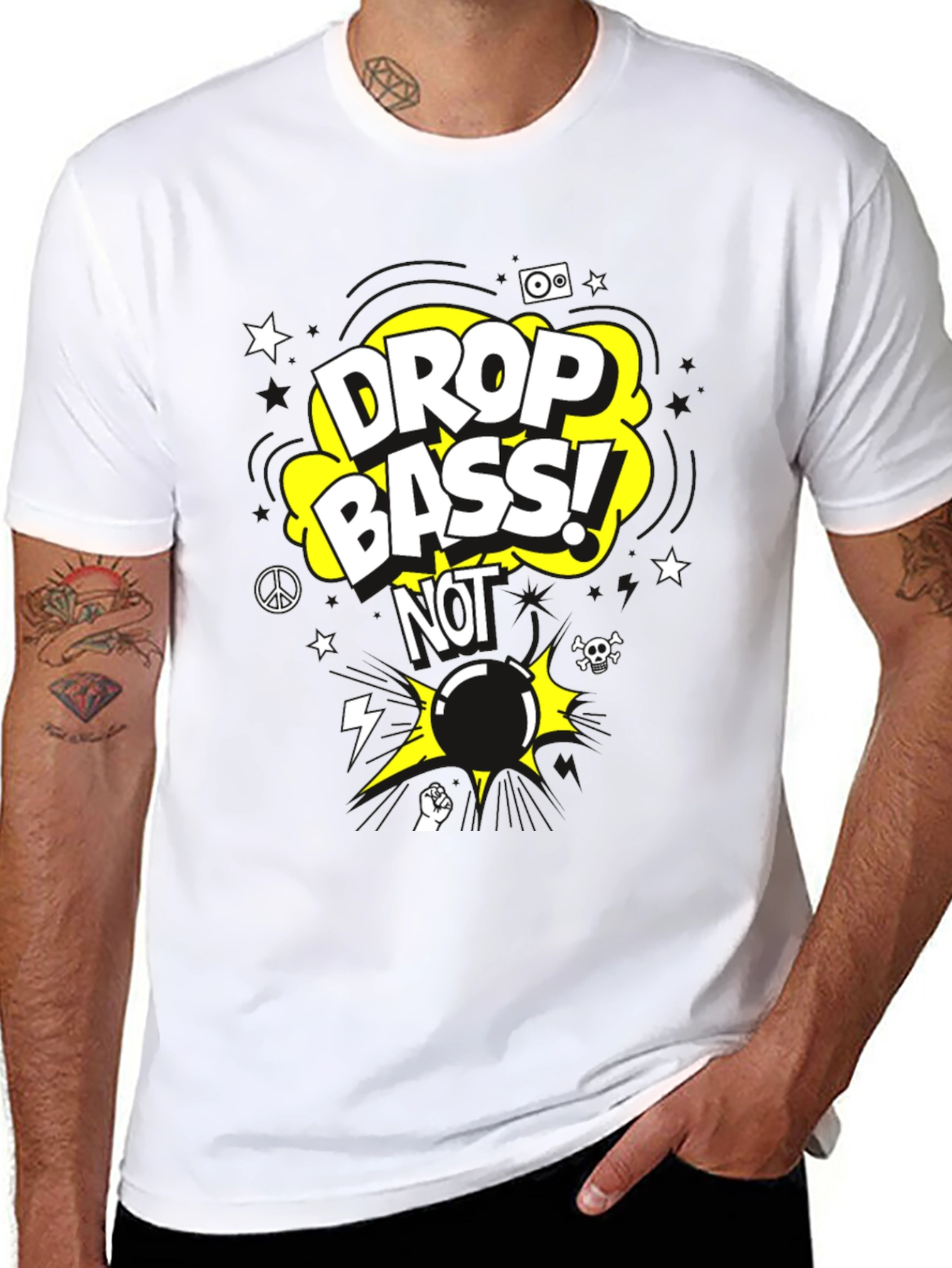 Drop Bass NOT Bomb Graphic Black T-Shirt
