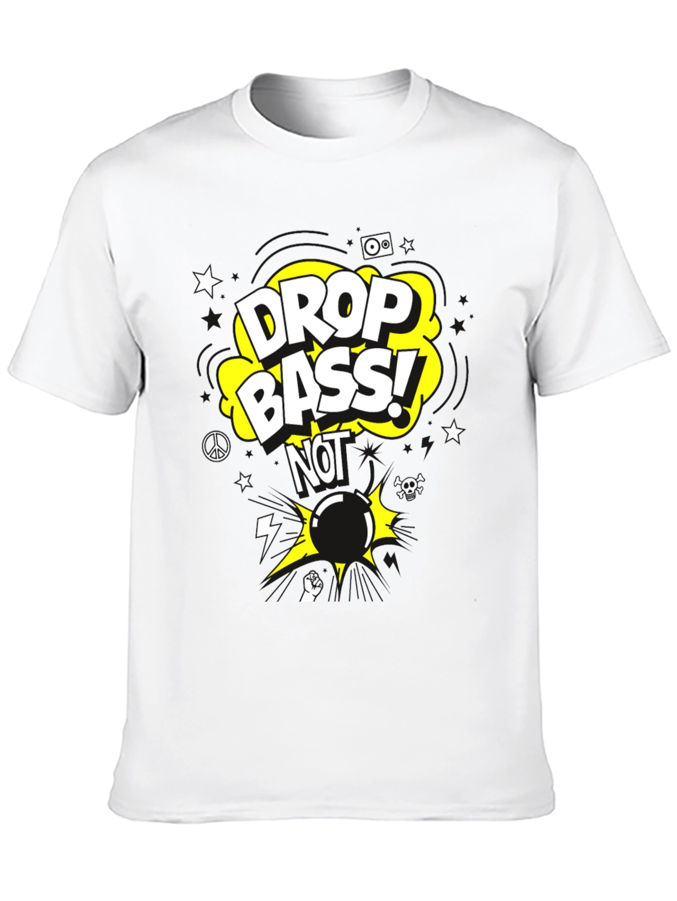 Drop Bass NOT Bomb Graphic Black T-Shirt