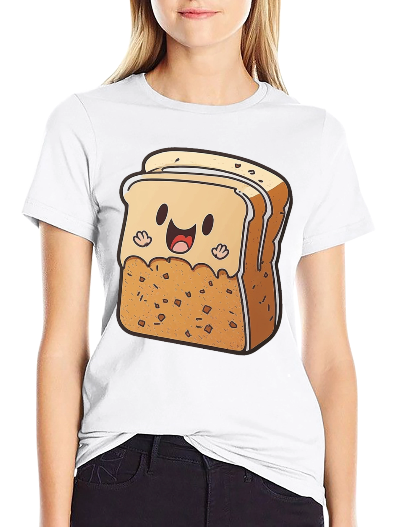 Cute Toast Cartoon Black T-Shirt
