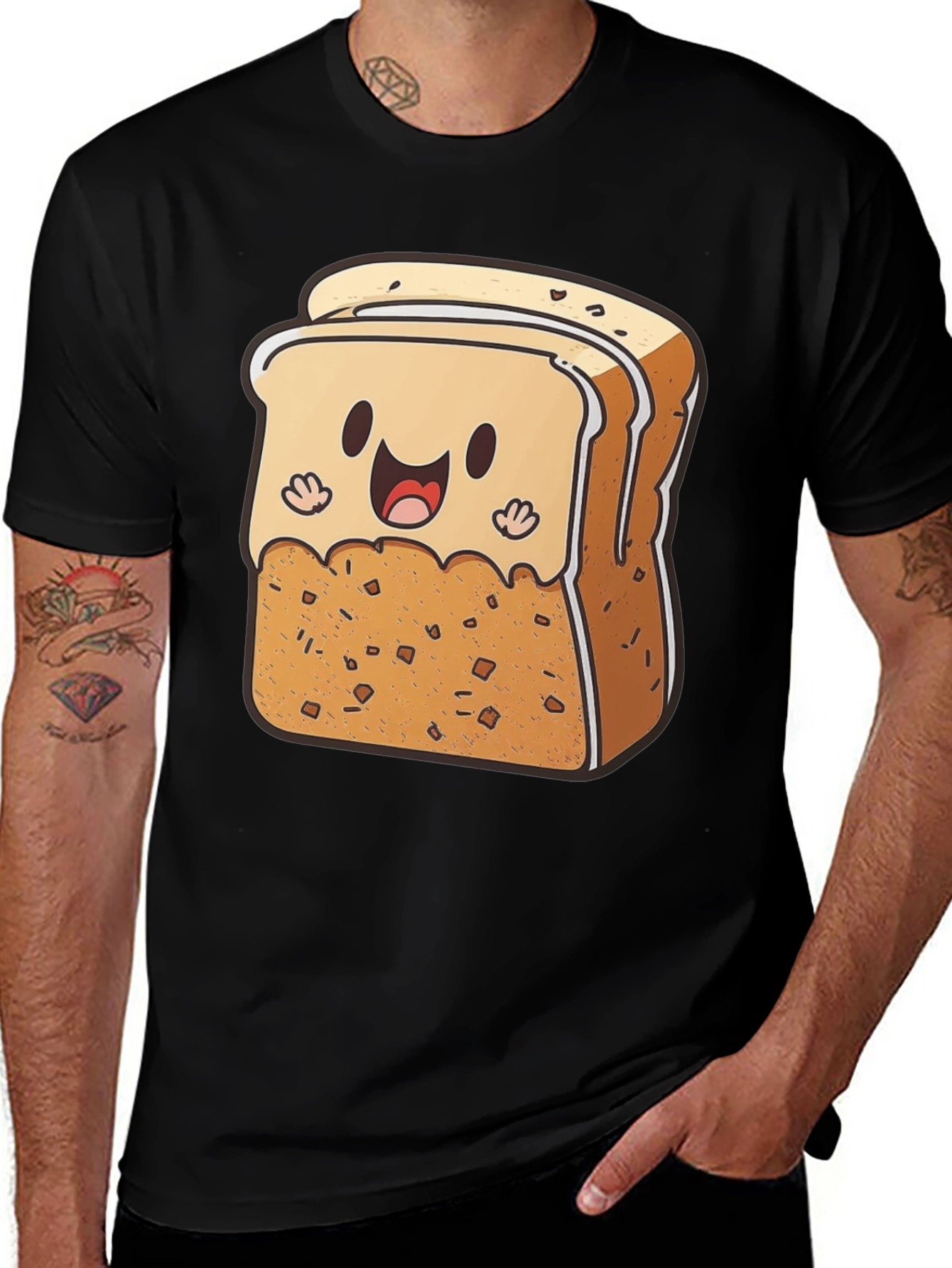 Cute Toast Cartoon Black T-Shirt