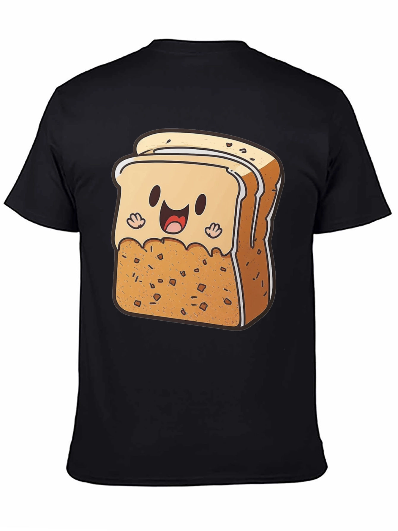 Cute Toast Cartoon Black T-Shirt