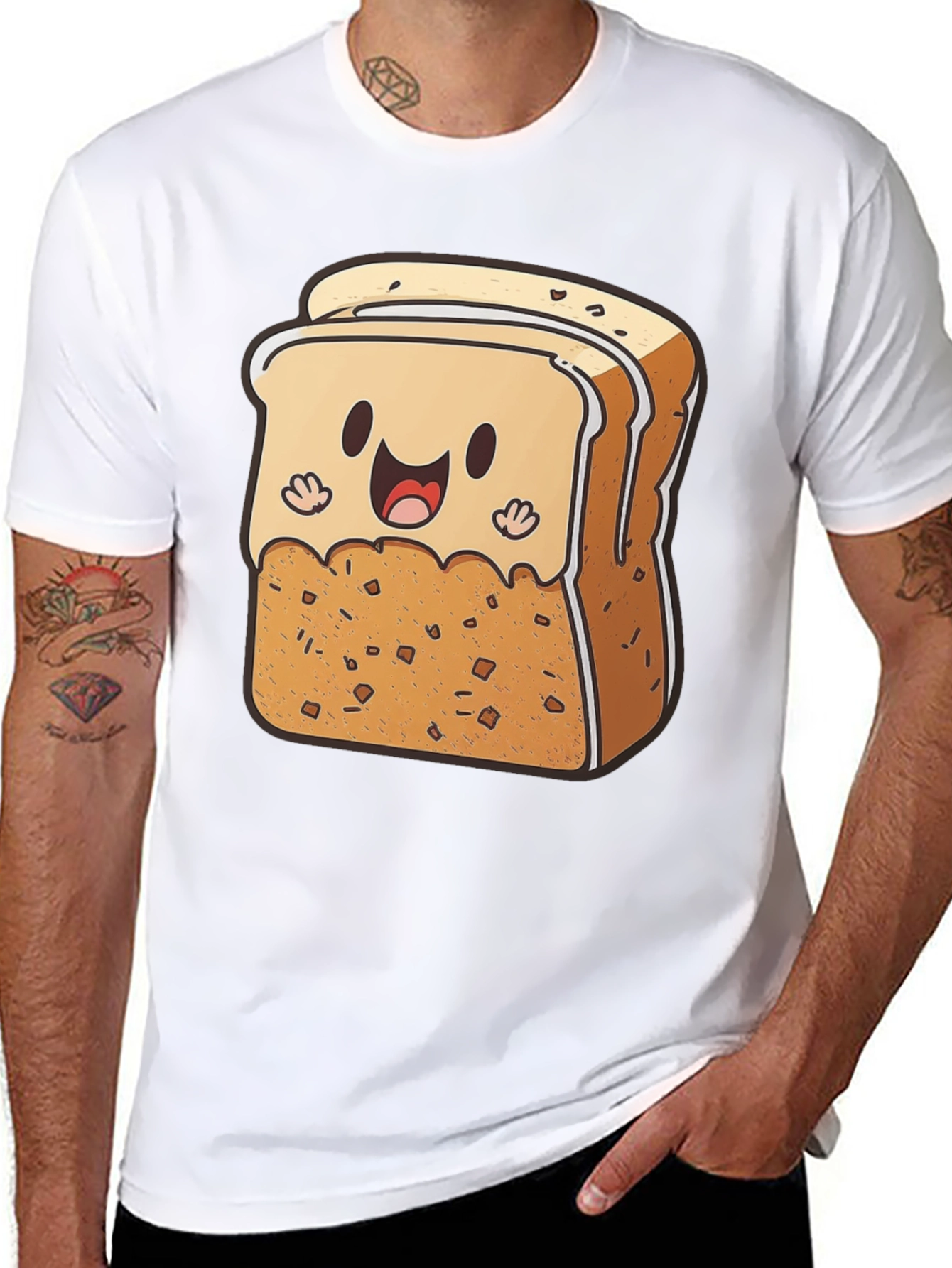 Cute Toast Cartoon Black T-Shirt