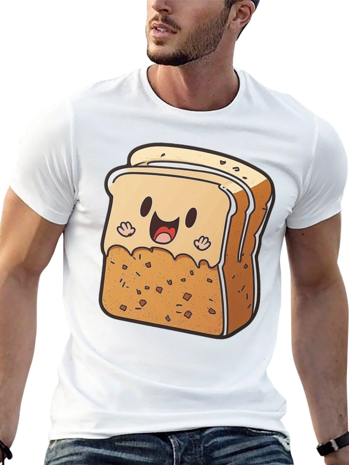 Cute Toast Cartoon Black T-Shirt