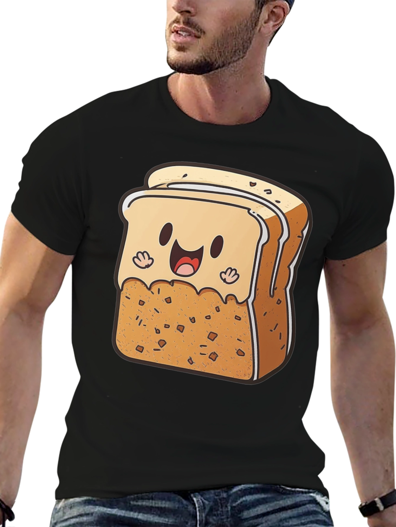 Cute Toast Cartoon Black T-Shirt