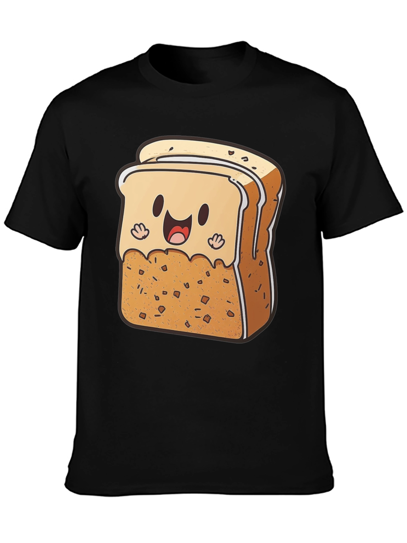 Cute Toast Cartoon Black T-Shirt