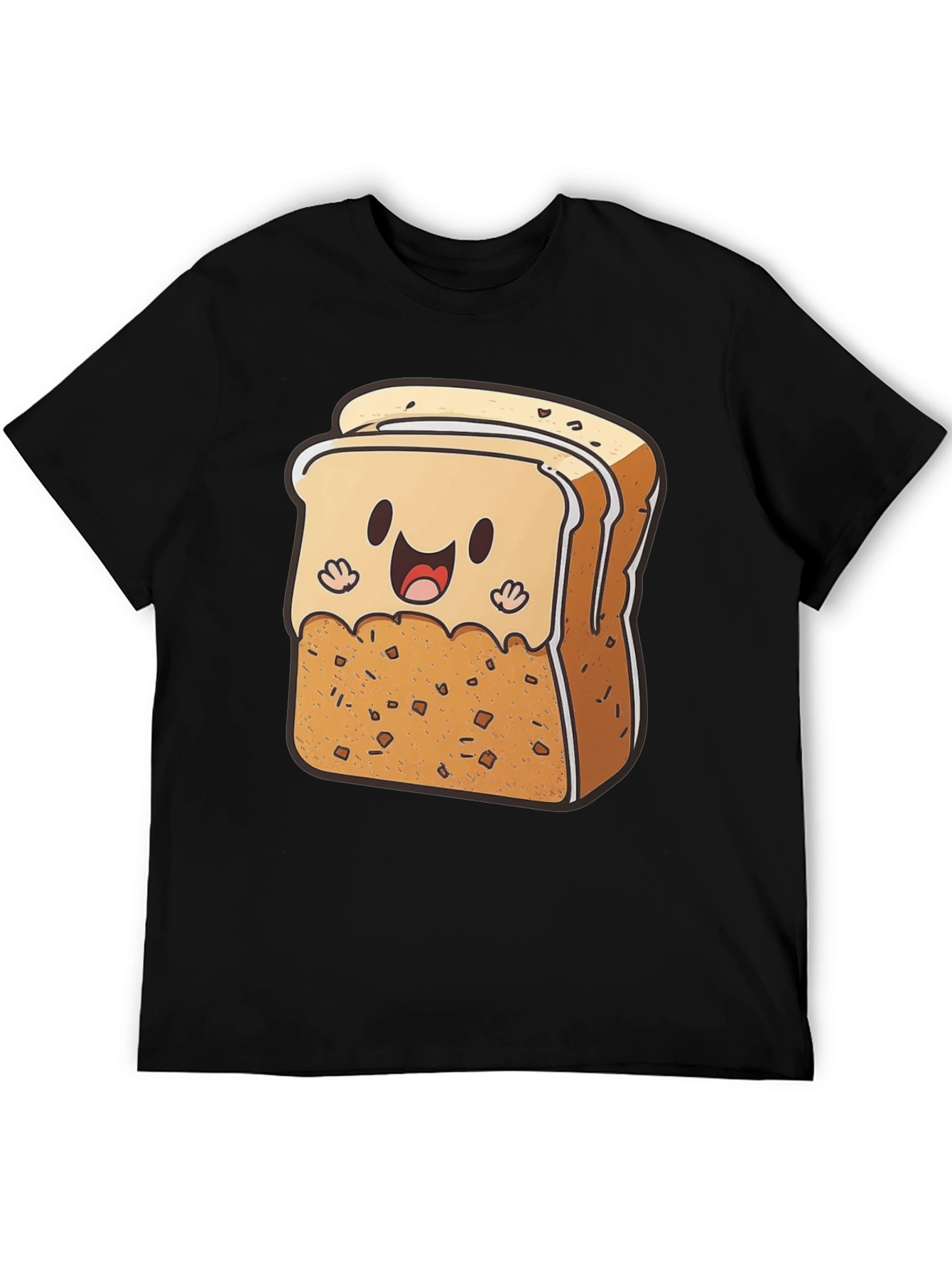 Cute Toast Cartoon Black T-Shirt