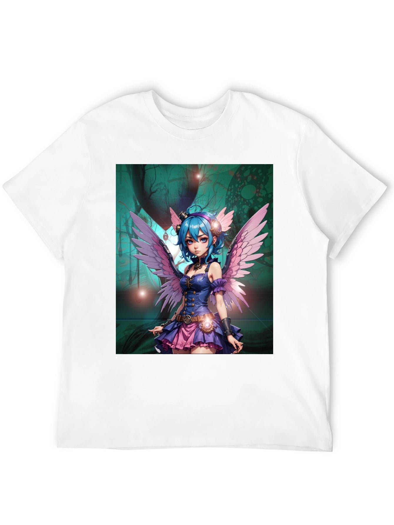 Anime Fairy Graphic Tee - Steampunk Wings Black T-Shirt