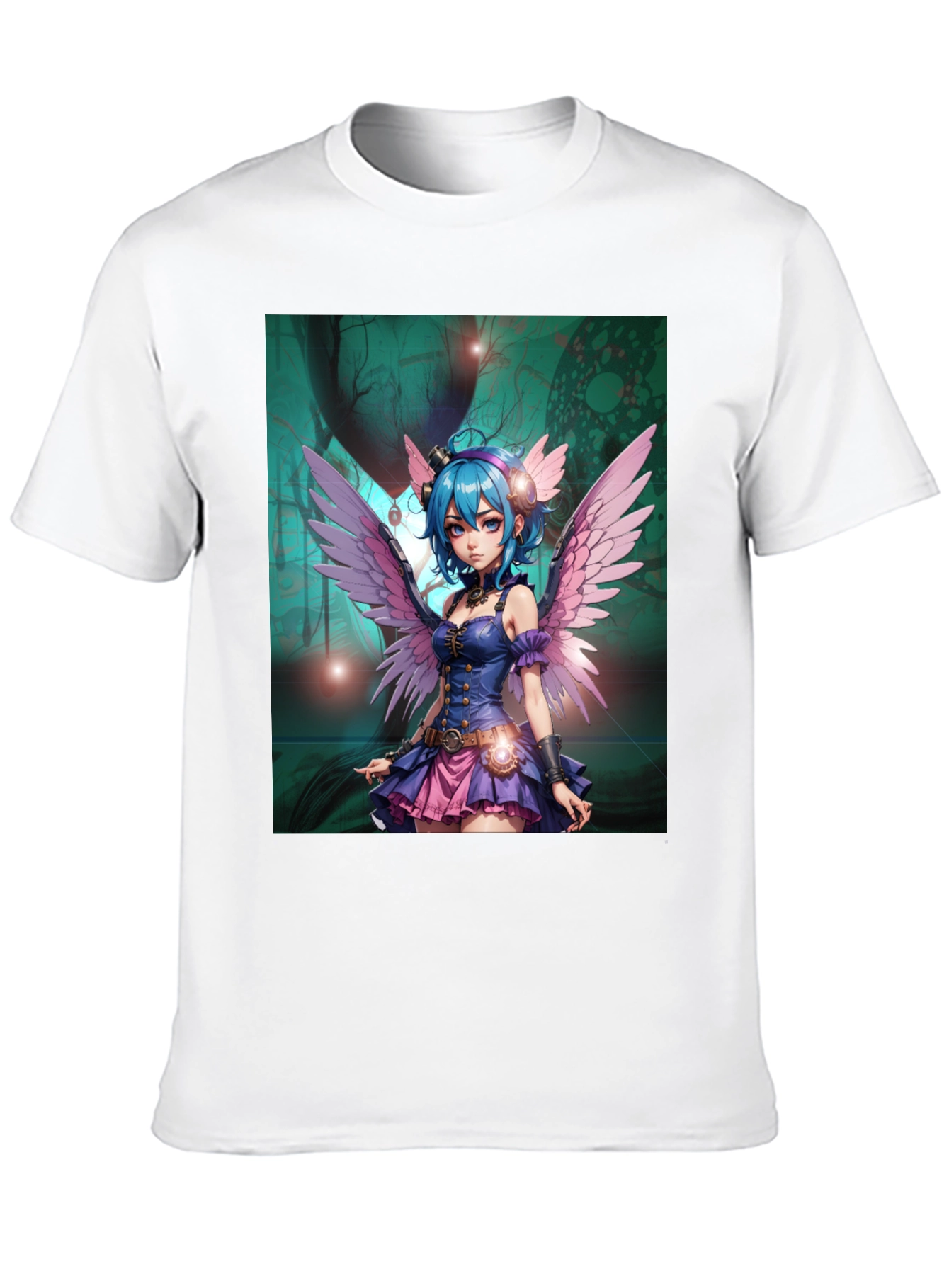 Anime Fairy Graphic Tee - Steampunk Wings Black T-Shirt