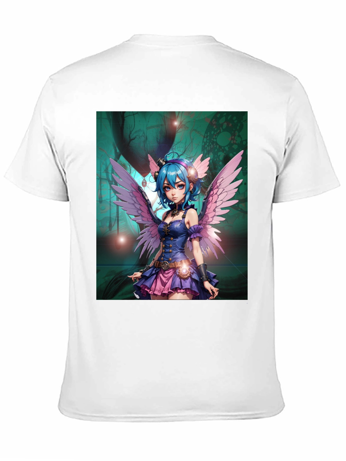 Anime Fairy Graphic Tee - Steampunk Wings Black T-Shirt