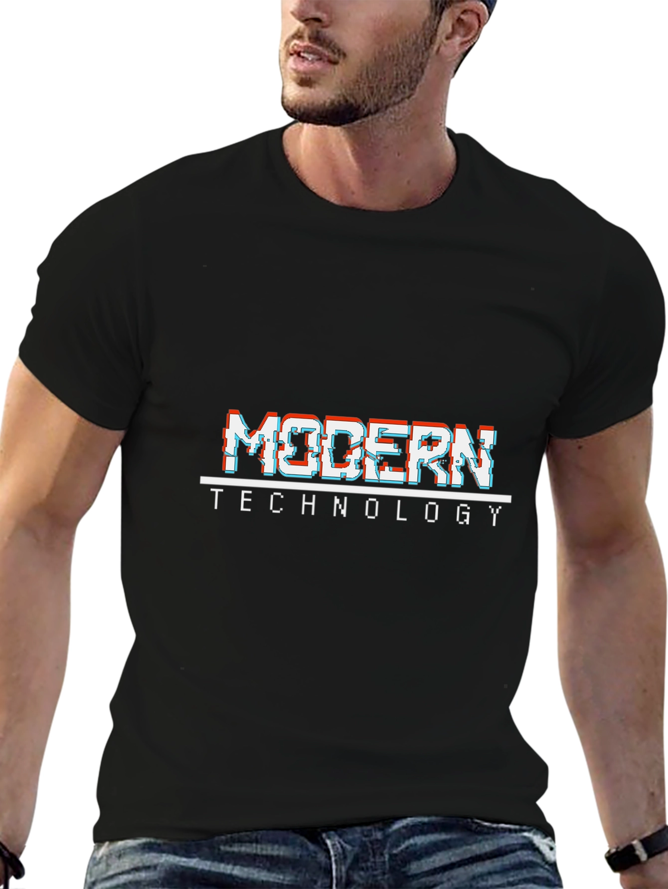 Modern Technology Graphic Print Black T-Shirt